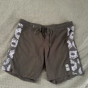 Men's Brown Swim Shorts with Floral Pattern
